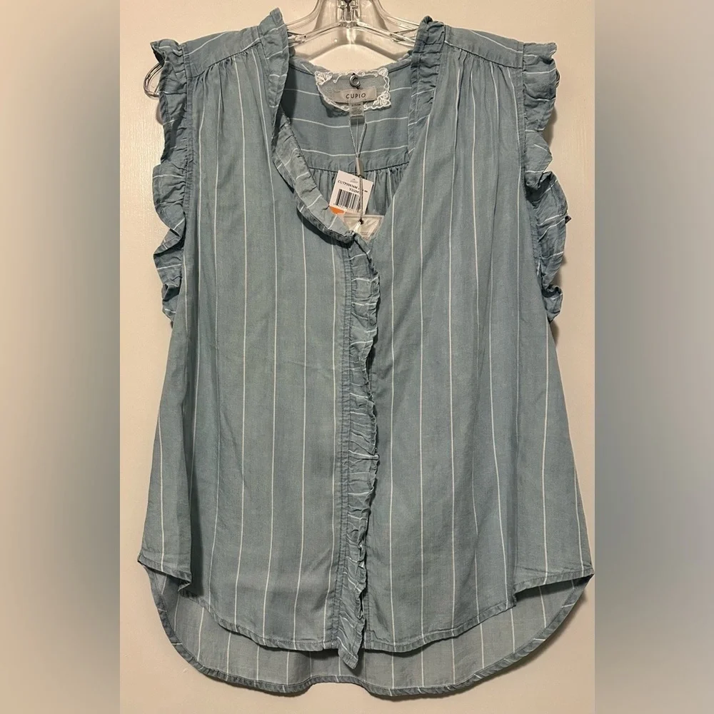 NWT Cupio chambray sleeveless button up blouse size S - Picture 1 of 10